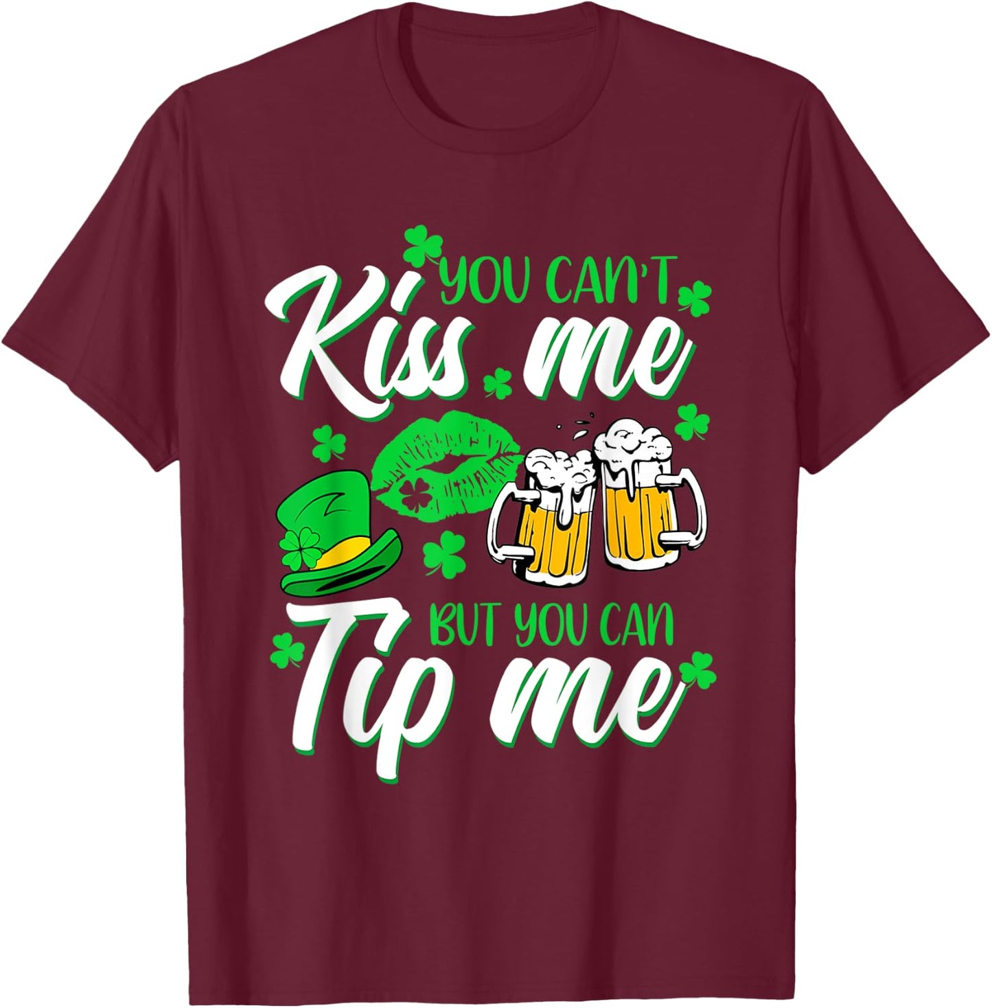 St Patrick's Day Lucky Shamrock Waitress Bartender Waiter T-Shirt - T-Shirt | Maroon