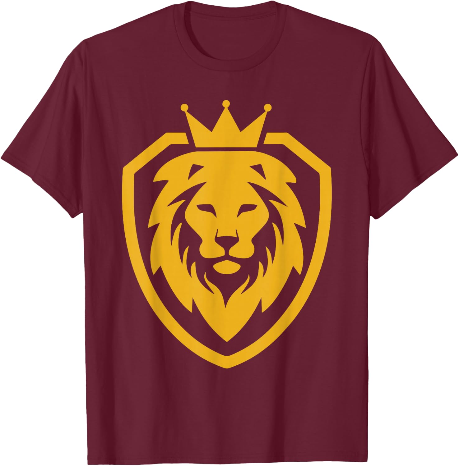 The King Lion Shield, Wild Lion Graphic Design Logo T-Shirt - T-Shirt | Maroon