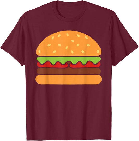 Cool Hamburger Art Men Women Minimalist Burger Cheeseburger T-Shirt - T-Shirt | Maroon