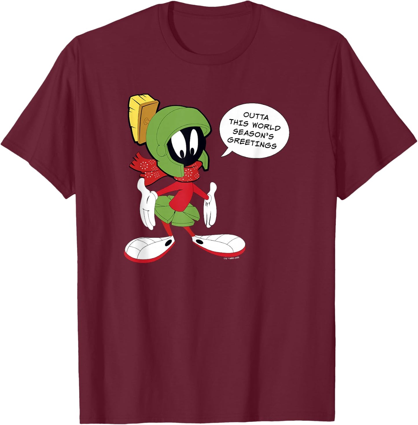 Looney Tunes Marvin Season's Greetings Christmas T-Shirt - T-Shirt | Maroon