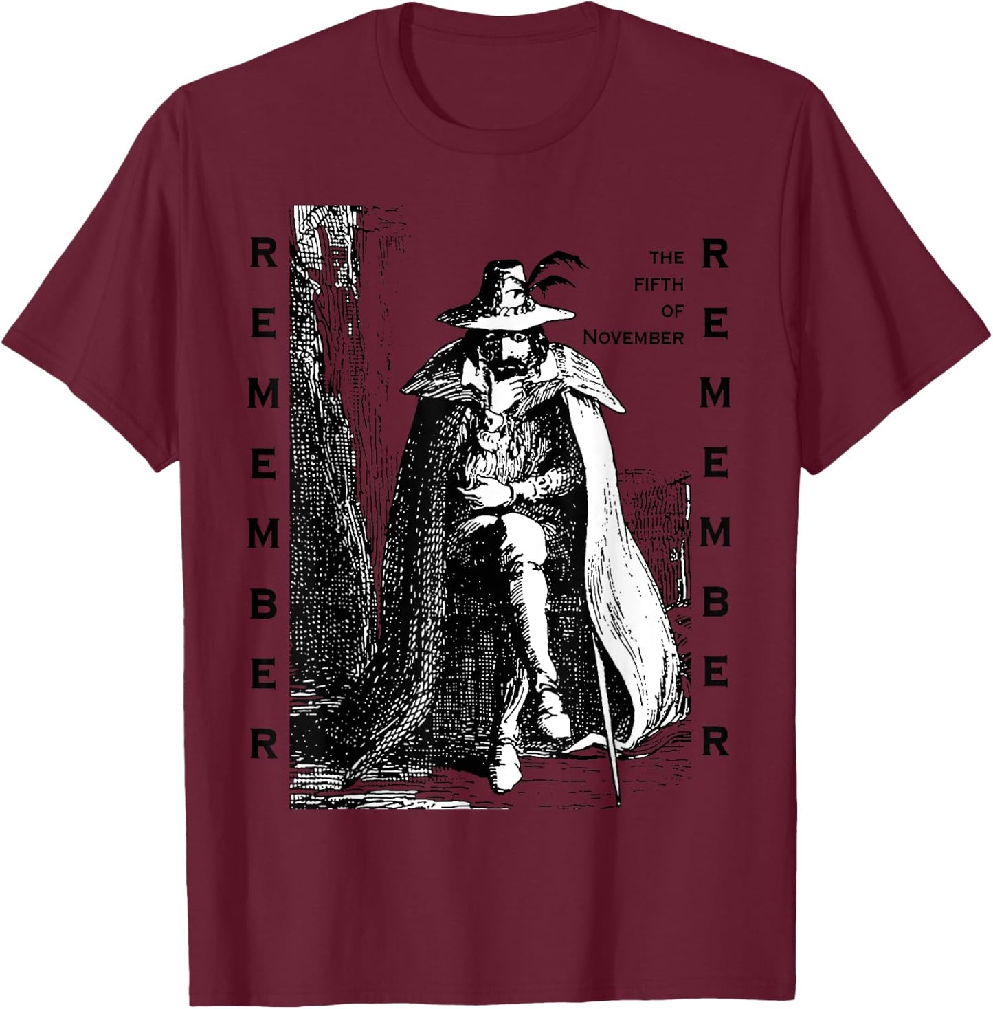 Remember Remember Guy Fawkes Day Vintage Illustration T-Shirt - T-Shirt | Maroon