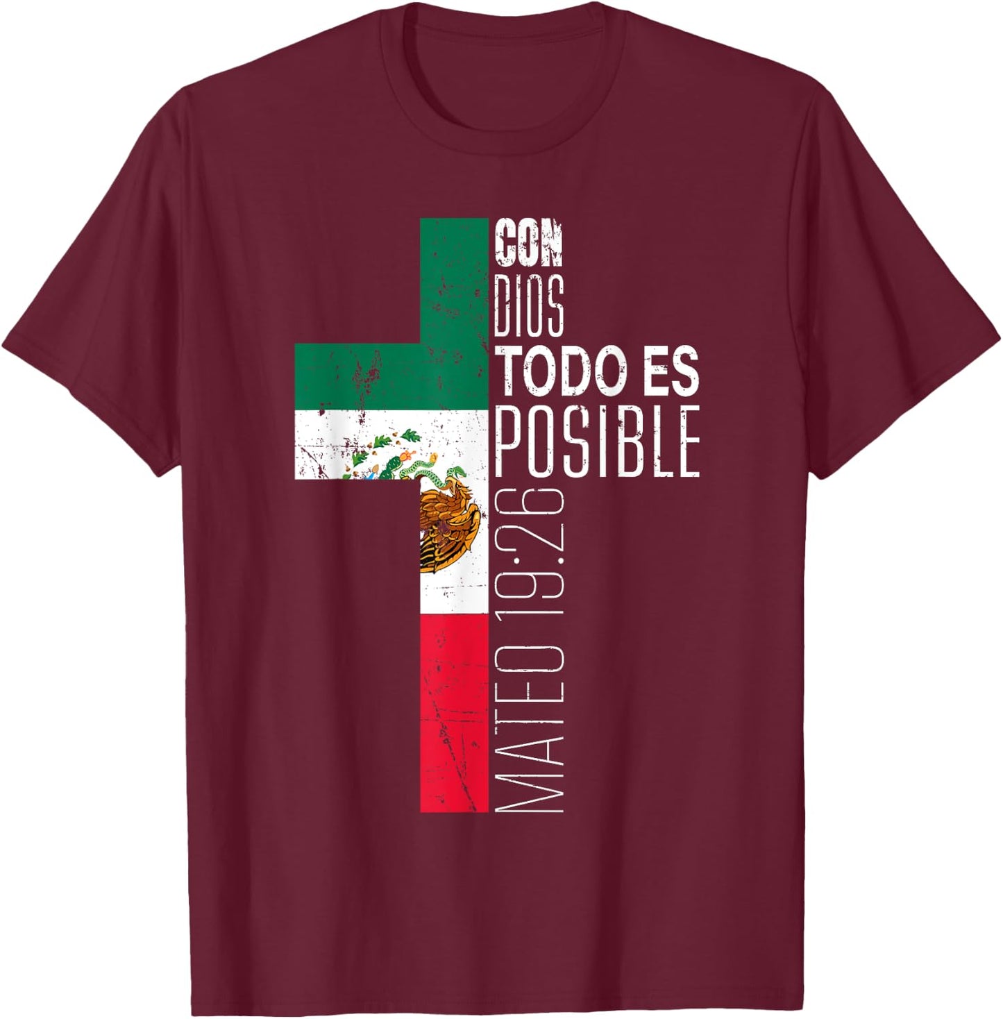 Vintage Christian Spanish Gifts Women Men Kids Mexican Flag T-Shirt - T-Shirt | Maroon