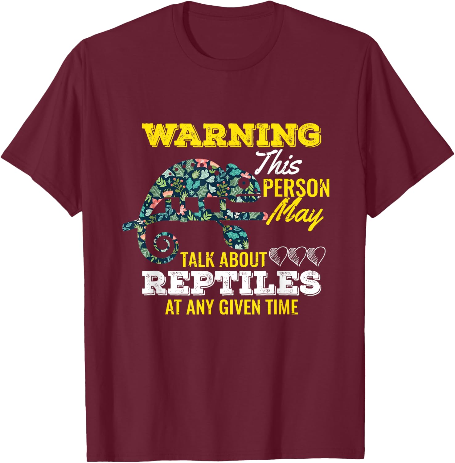 UAB KIDKIS Funny Reptile Lover - -Adults/Kids, Black, Short Sleeve, Small T-Shirt - T-Shirt | Maroon