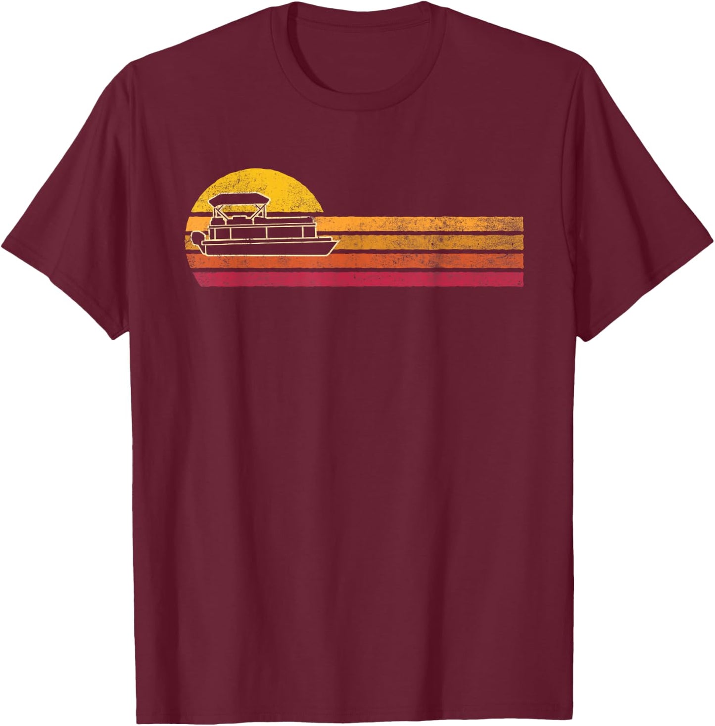 Vintage Style Pontoon Boat Silhouette Retro Boating 90s T-Shirt - T-Shirt | Maroon