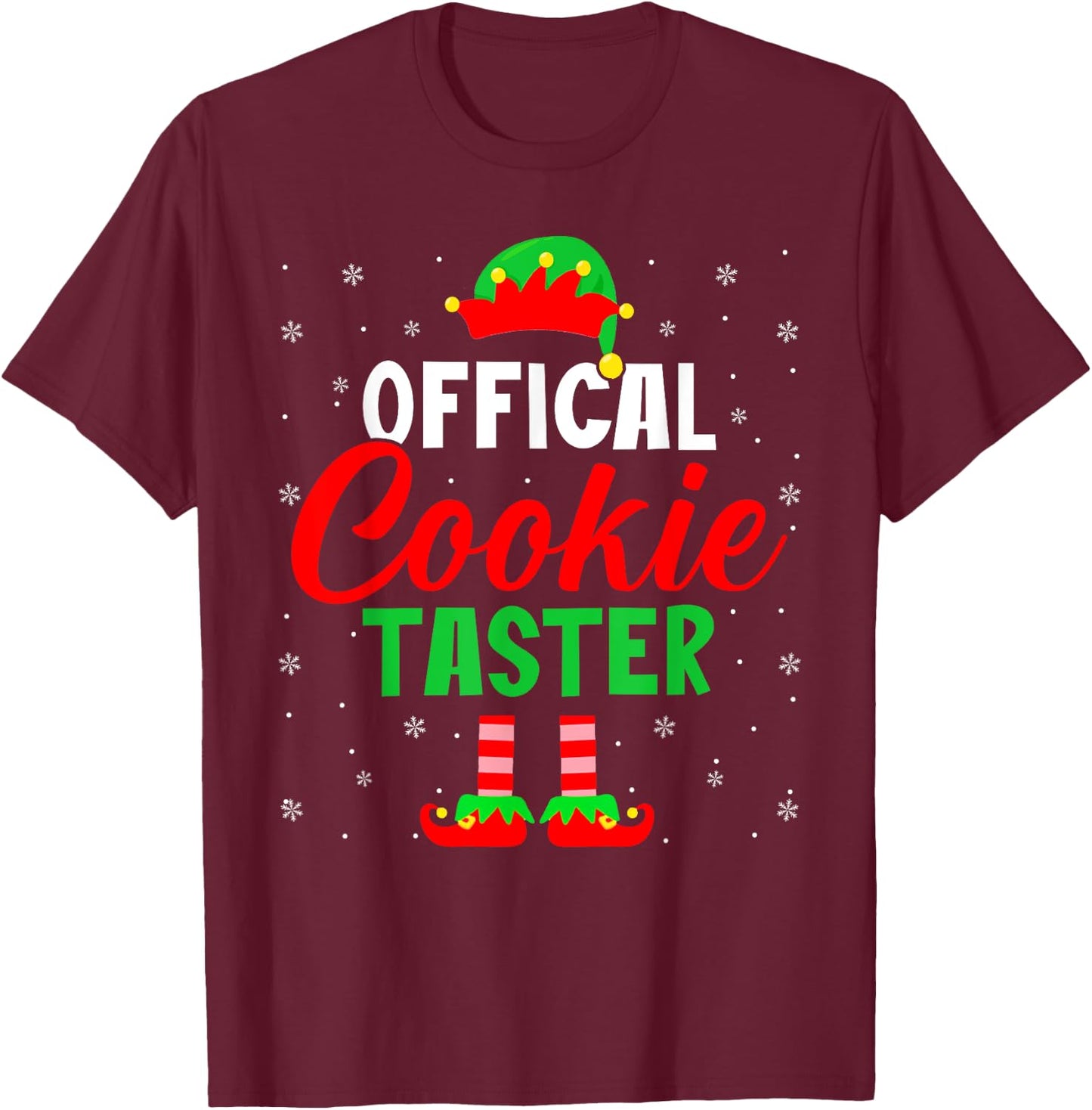 Official Cookie Taster Christmas ELF Matching Family Group T-Shirt - T-Shirt | Maroon