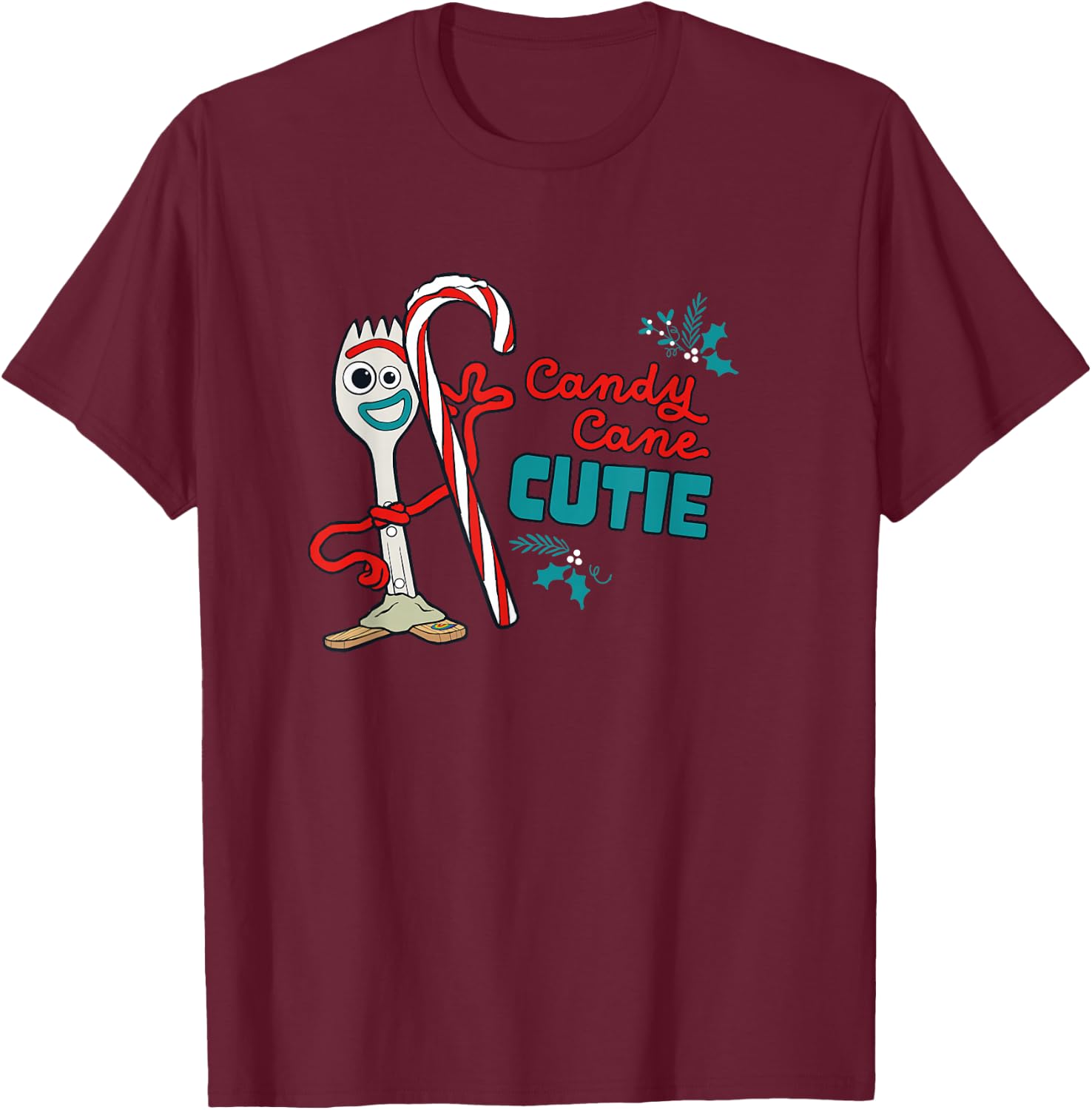 Disney and Pixar's Toy Story Forky Candy Cane Cutie Holiday T-Shirt - T-Shirt | Maroon