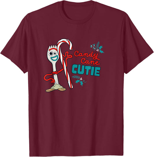Disney and Pixar's Toy Story Forky Candy Cane Cutie Holiday T-Shirt - T-Shirt | Maroon