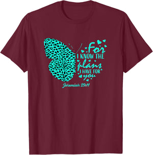 Turquoise Butterfly Cheetah Print Christian Religious Verse T-Shirt - T-Shirt | Maroon