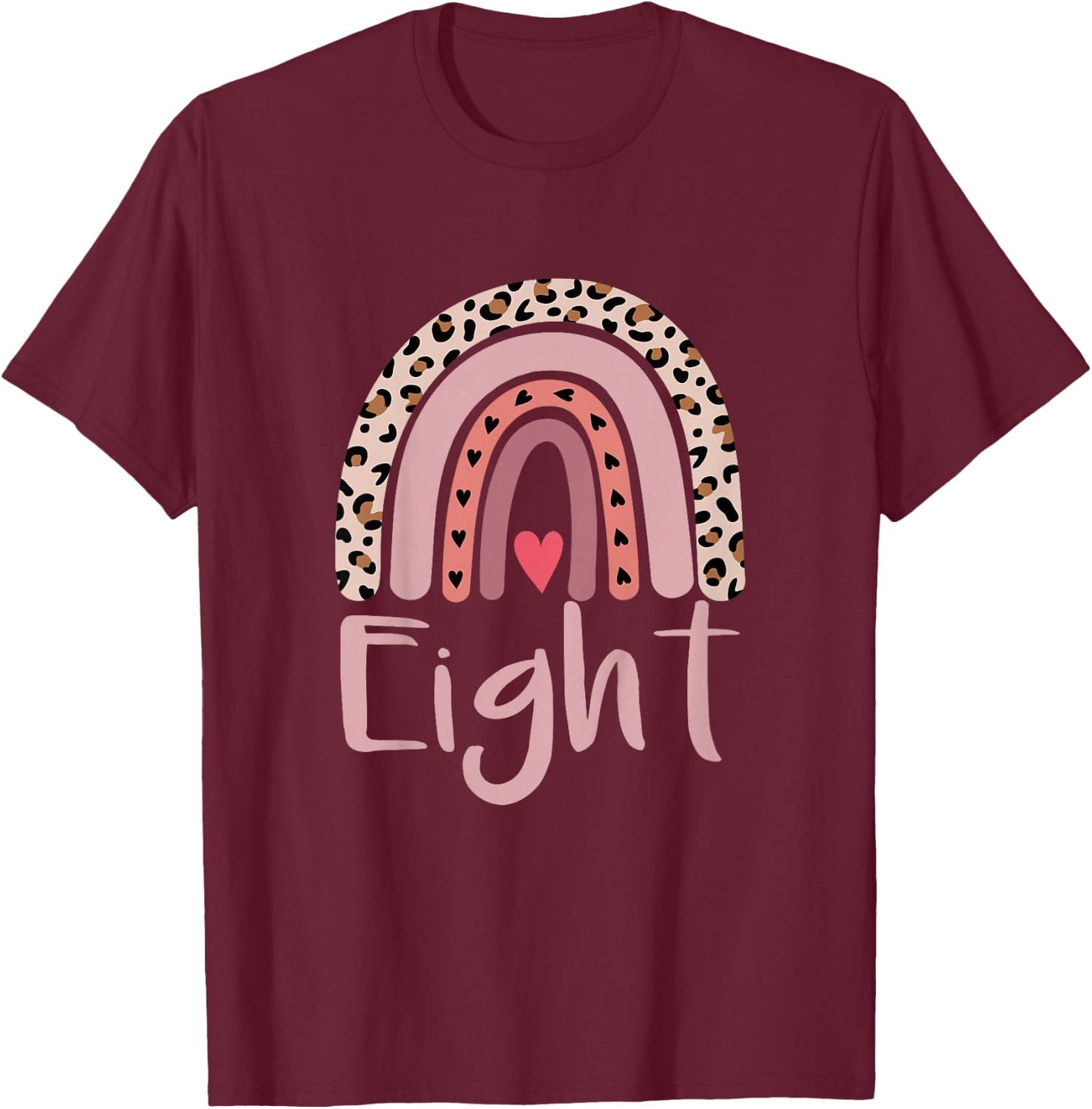 8 Year Old Leopard Rainbow Birthday Party Cute Girl 8th Gift T-Shirt - T-Shirt | Maroon