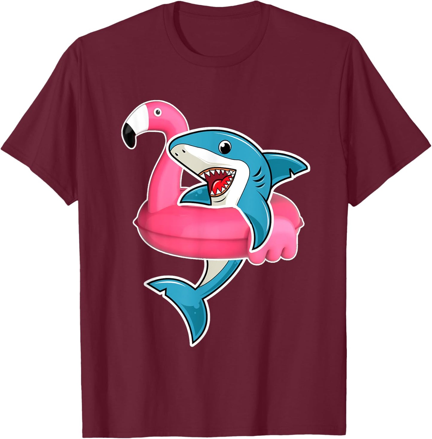 Funny Flamingo Float Summer Shark Floating T-Shirt - T-Shirt | Maroon
