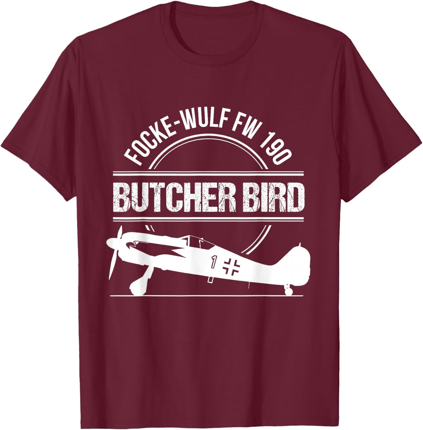 Focke Wulf FW 190 Butcherbird Warbird Fighter Aircraft Shirt T-Shirt - T-Shirt | Maroon