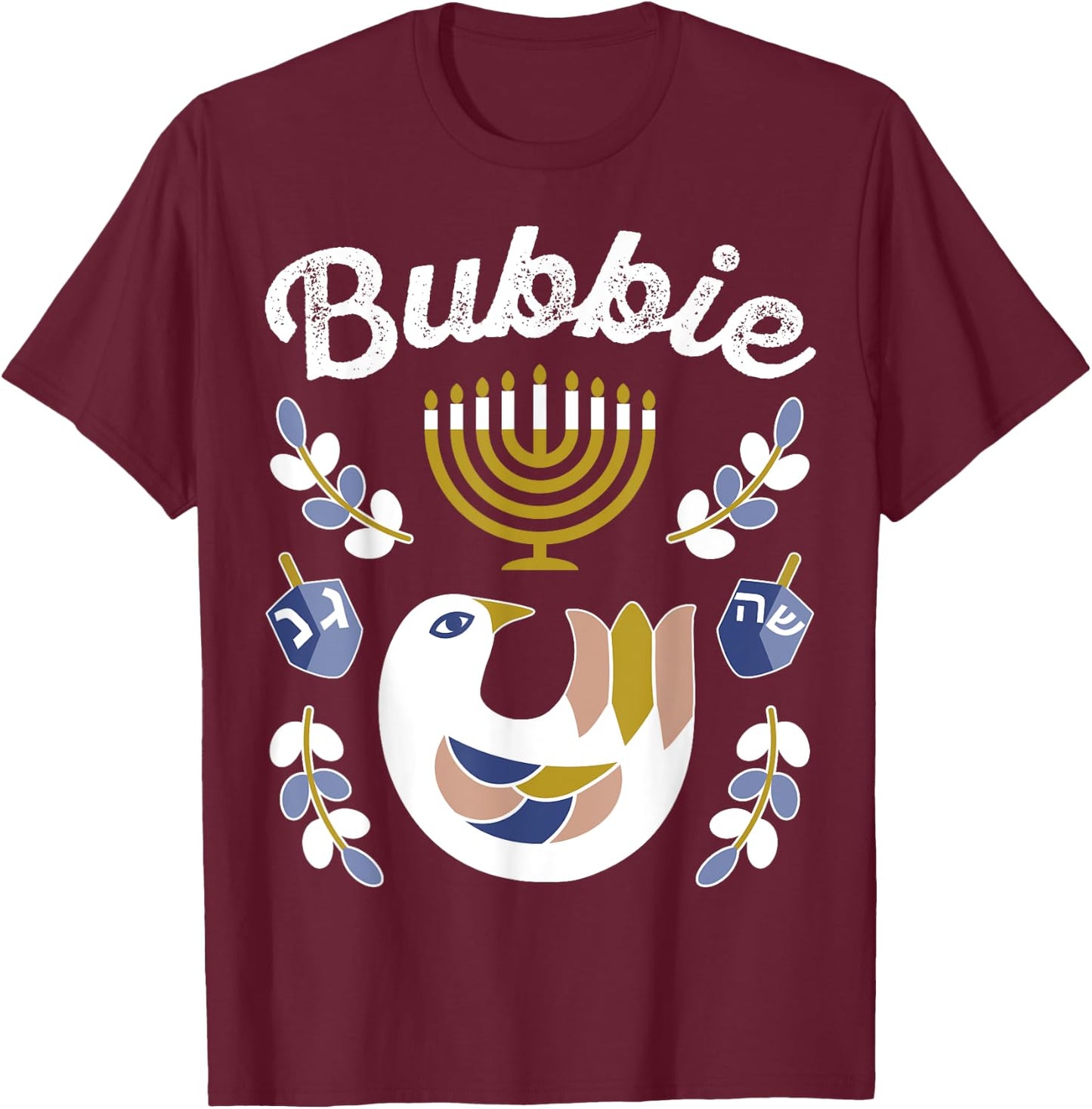 Matching Family Hanukkah Pajama Top Dreidel & Menorah Bubbie T-Shirt - T-Shirt | Maroon