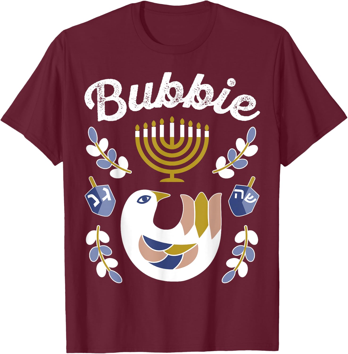 Matching Family Hanukkah Pajama Top Dreidel & Menorah Bubbie T-Shirt - T-Shirt | Maroon