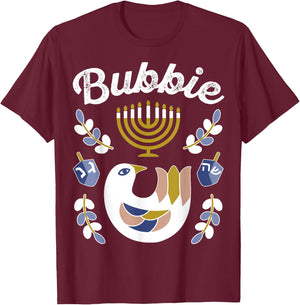 Matching Family Hanukkah Pajama Top Dreidel & Menorah Bubbie T-Shirt - T-Shirt | Maroon