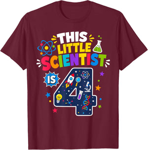 4th Birthday Science This Little Scientist is 4 Years Old T-Shirt - T-Shirt | Maroon