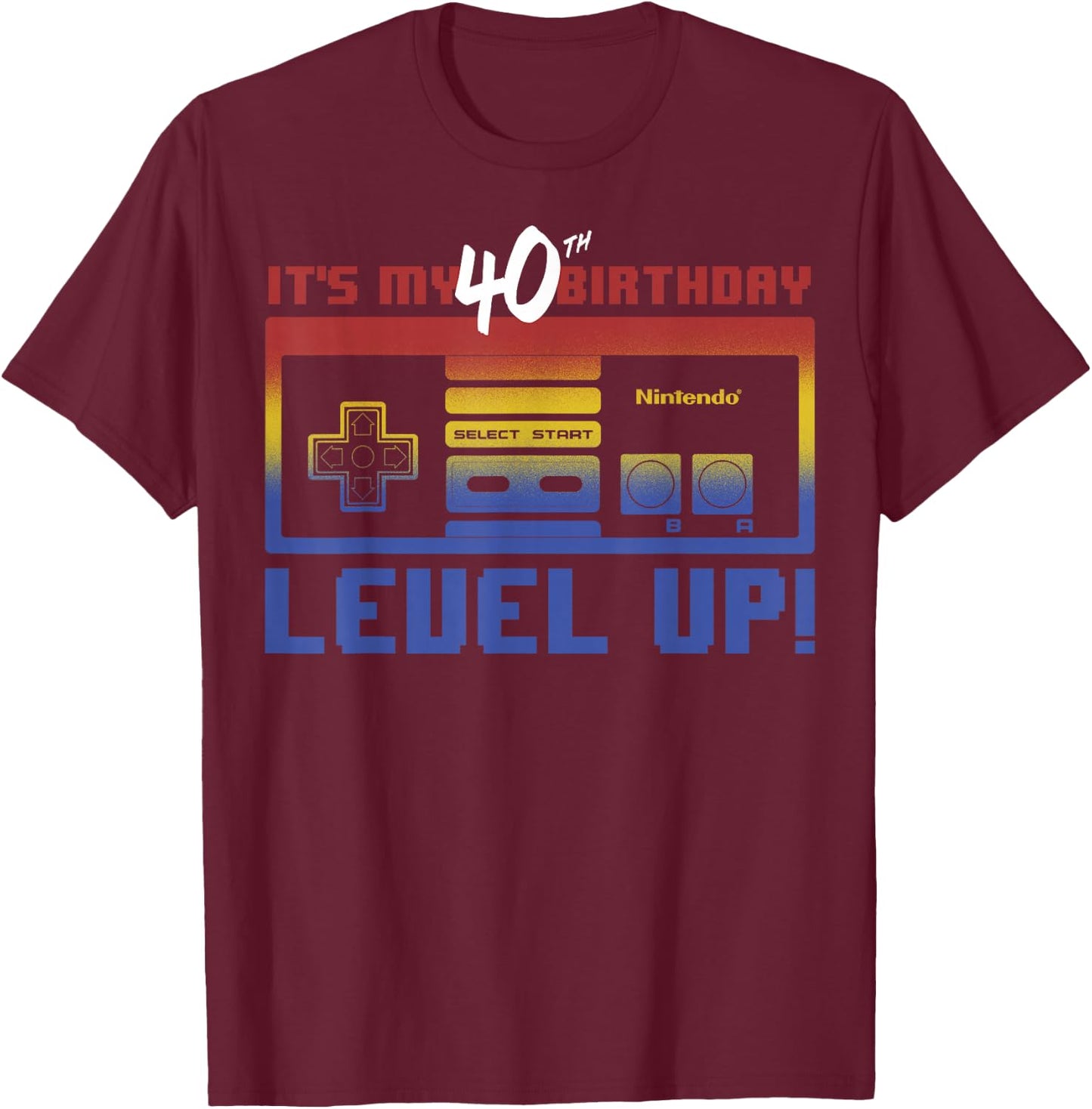 Nintendo It's My 40th Birthday Level Up! SNES Controller T-Shirt - T-Shirt | Maroon