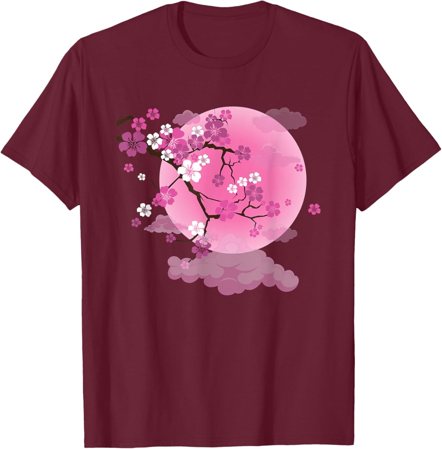 Japanese Sakura Cherry Blossom Tree Art Print T-Shirt - T-Shirt | Maroon
