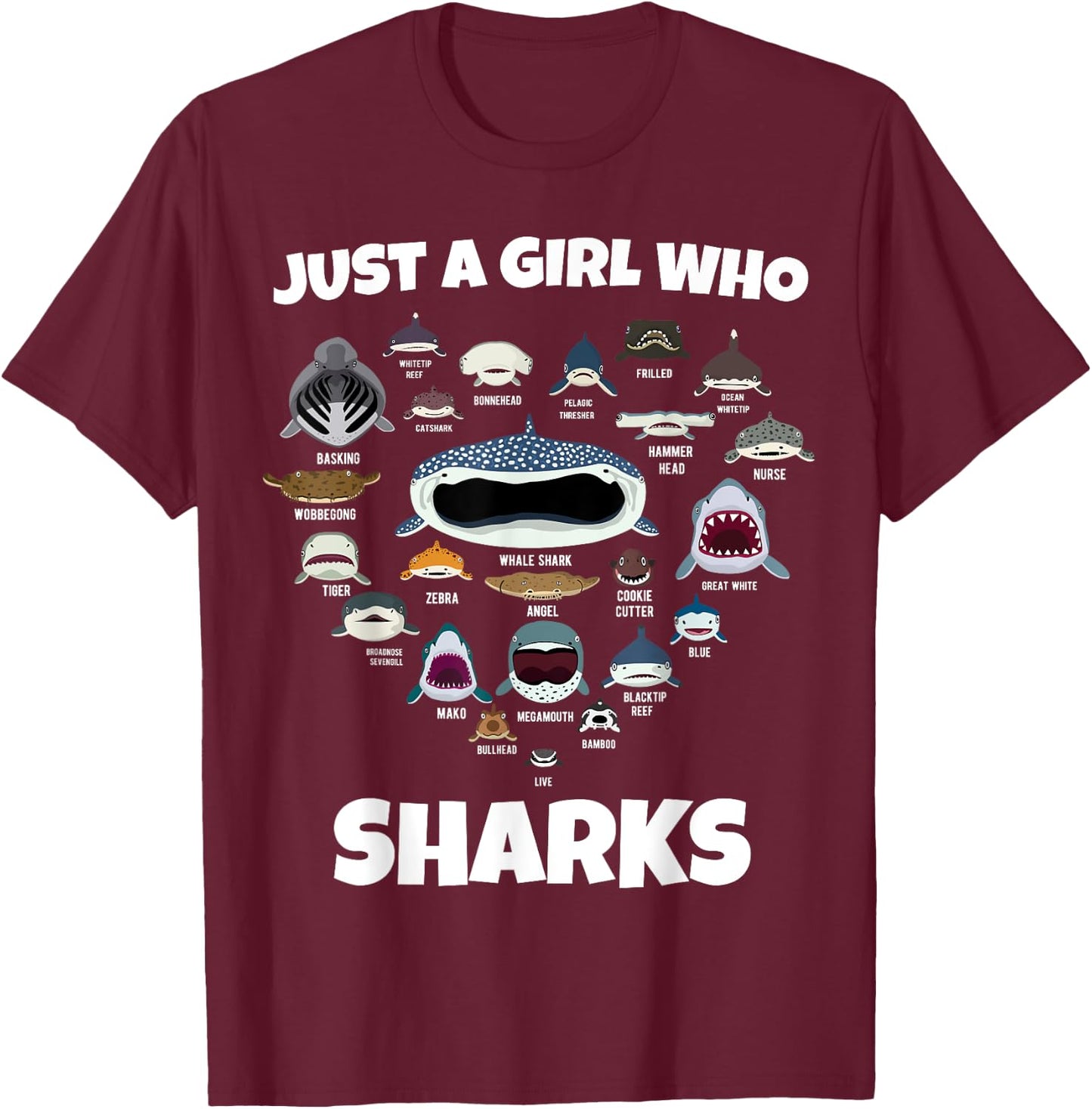 Just A Girl Shark Face T-Shirt - T-Shirt | Maroon