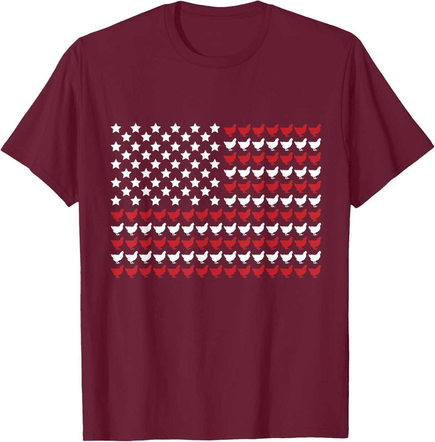 Chicken 4th of July Paw Print American Flag Women Kids Men T-Shirt - T-Shirt | Maroon