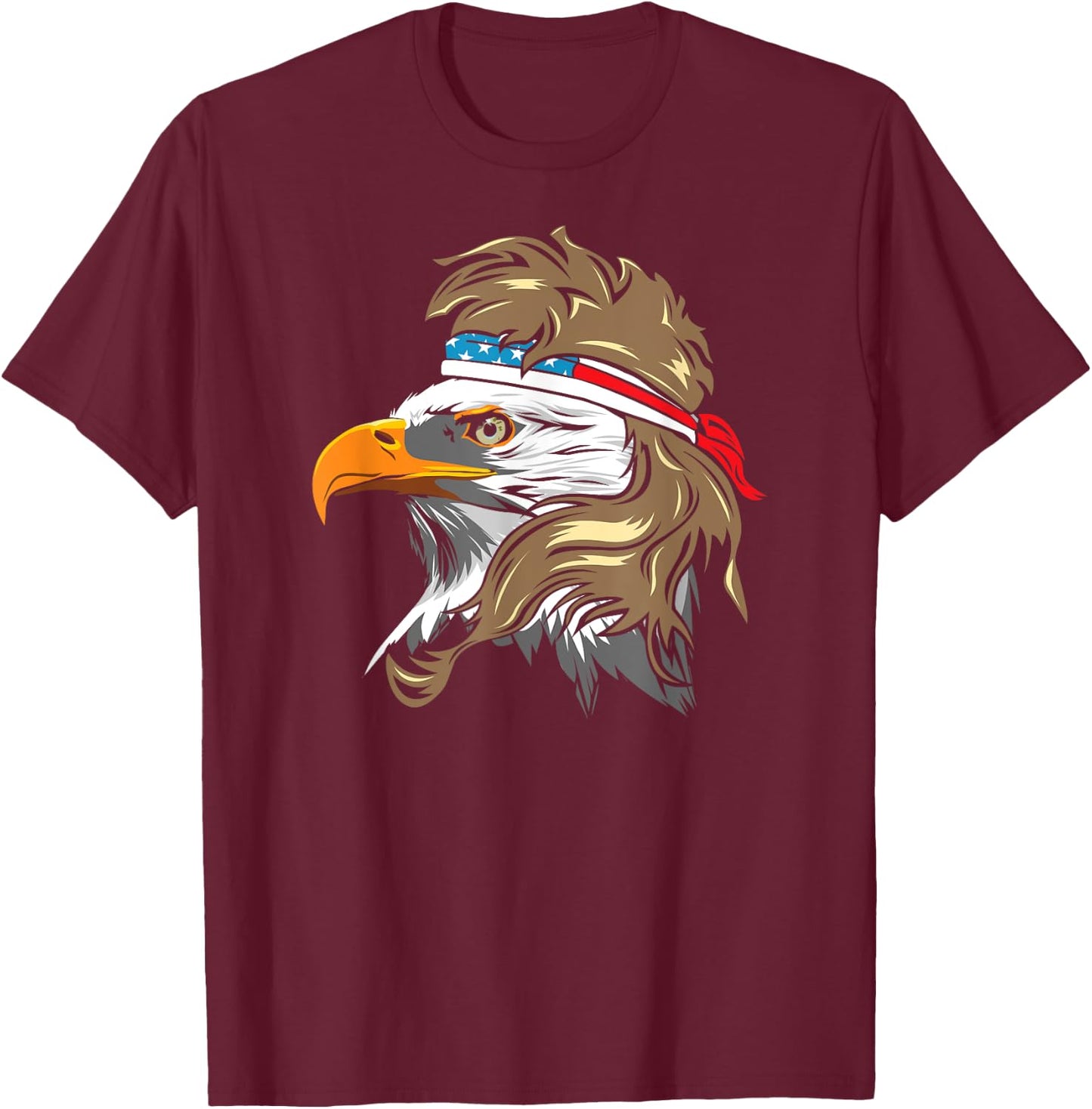 Bald Eagle with Mullet and American Flag Bandanna Women Men T-Shirt - T-Shirt | Maroon