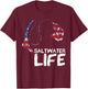 Saltwater Life US Flag Fishing Rod Bass Fishing Fish Catcher T-Shirt - T-Shirt | Maroon