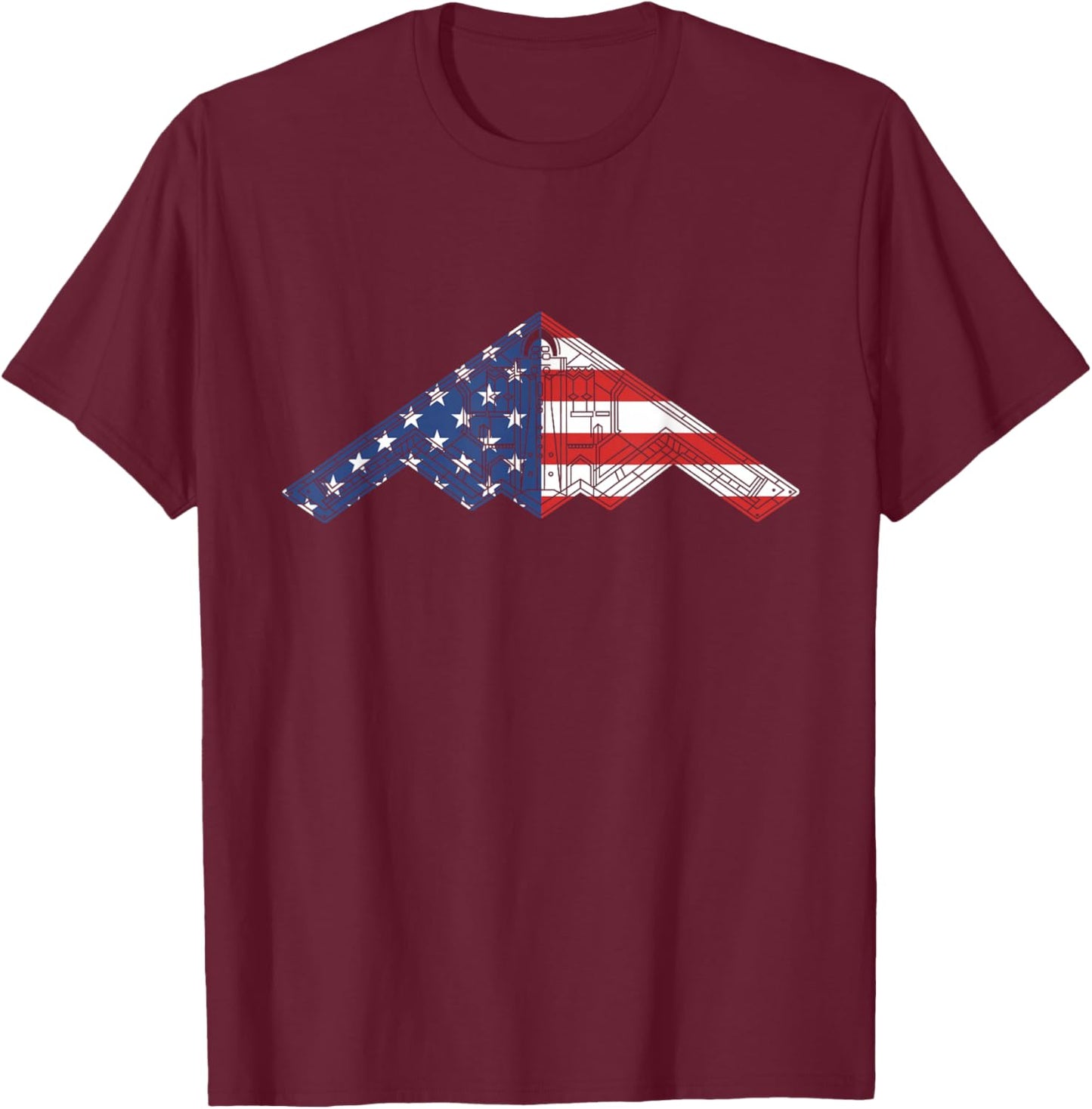 B-2 Bomber Stealth Aircraft Schematic American Flag B2 T-Shirt - T-Shirt | Maroon
