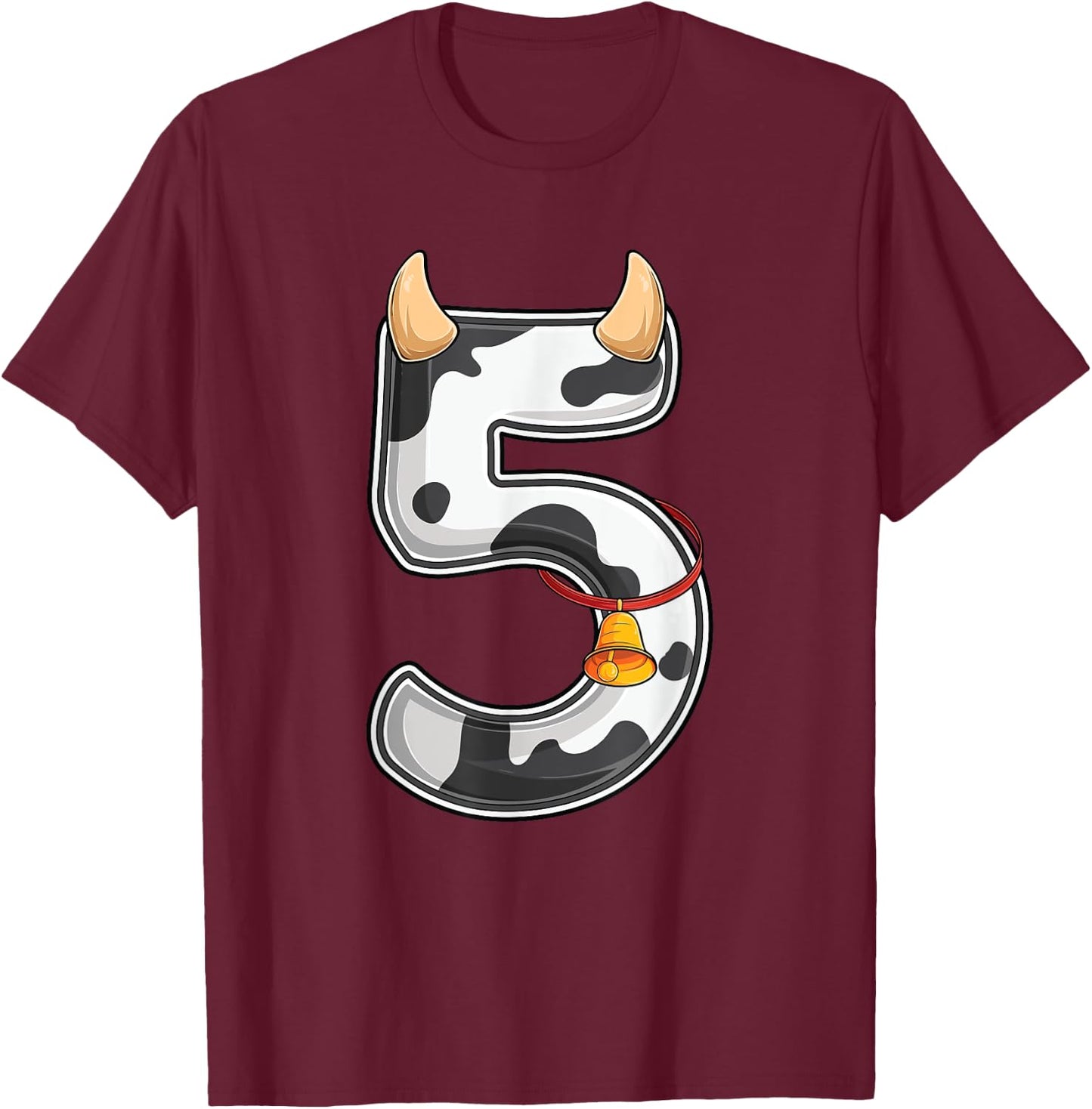 Cow Girl Boy Farmer Fifth 5th Birthday Five 5 Years Old Bday T-Shirt - T-Shirt | Maroon