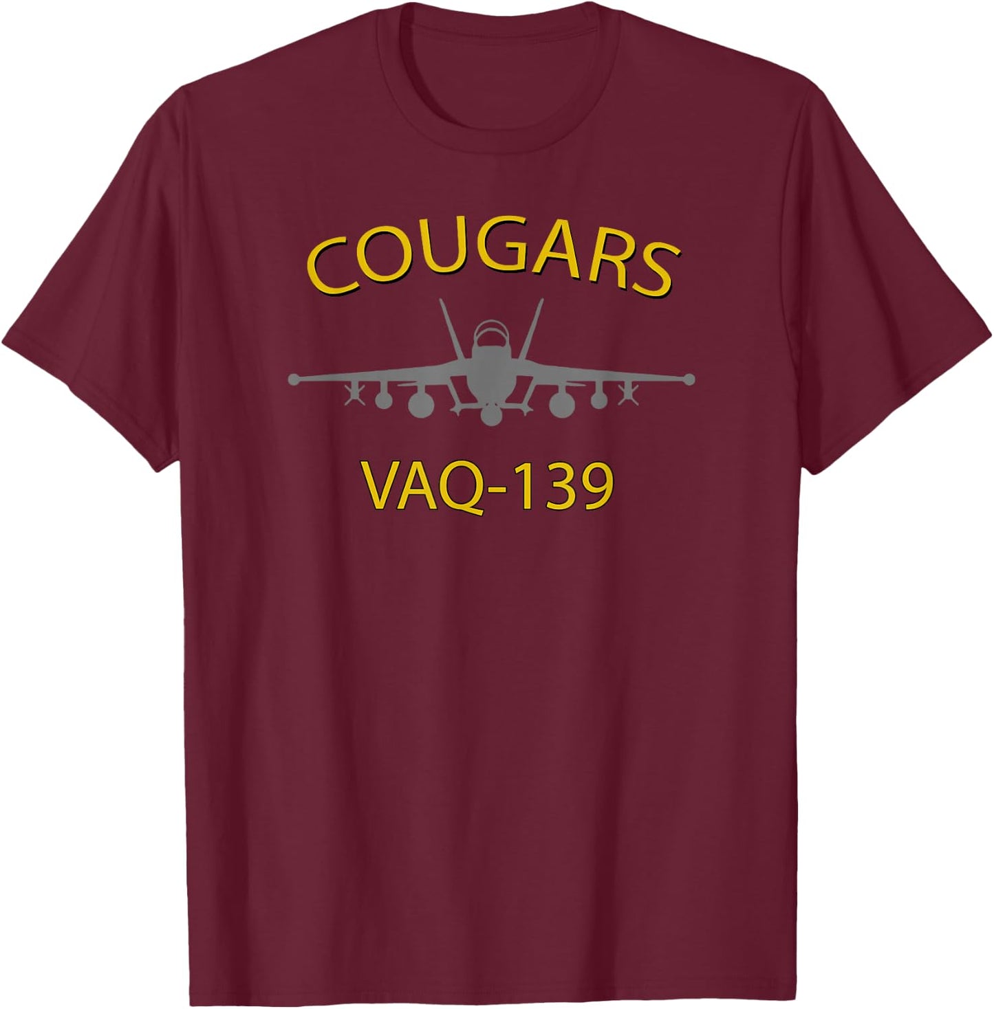 VAQ-139 "Cougars" Naval Squadron EA-18 Growler Jet T-Shirt - T-Shirt | Maroon