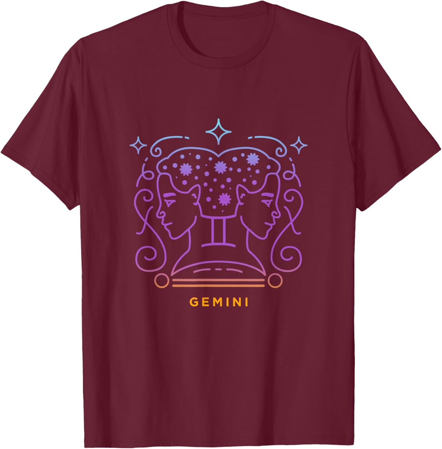Gemini Twins Zodiac Symbol Astrology T-Shirt - T-Shirt | Maroon