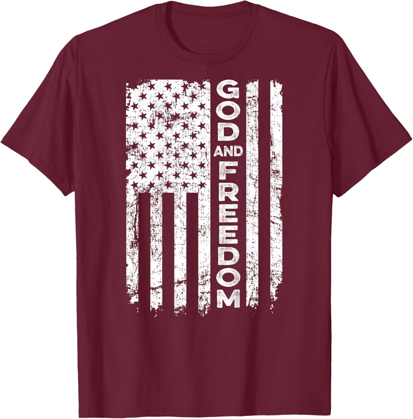 God And Country - Patriotic Christian USA Flag (ON BACK) T-Shirt - T-Shirt | Maroon