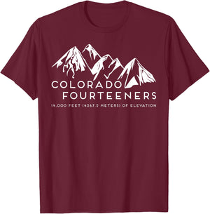 2 Side Colorado Fourteeners Rocky Mountain State Hiker Trail T-Shirt - T-Shirt | Maroon