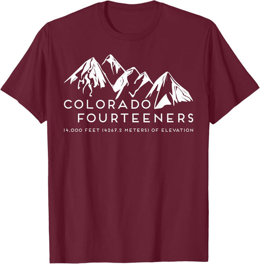 2 Side Colorado Fourteeners Rocky Mountain State Hiker Trail T-Shirt - T-Shirt | Maroon