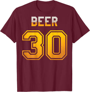 Beer 30 Baseball Style Jersey Uniform T-Shirt - T-Shirt | Maroon
