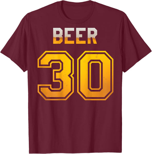 Beer 30 Baseball Style Jersey Uniform T-Shirt - T-Shirt | Maroon