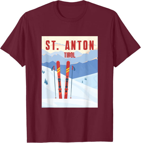 Tyrol Skiing St. Anton Sankt Anton Ski Gift T-Shirt - T-Shirt | Maroon