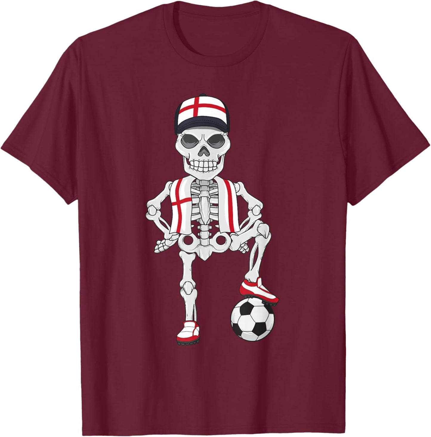 England Soccer Skeleton Fan Team Gift T-Shirt - T-Shirt | Maroon
