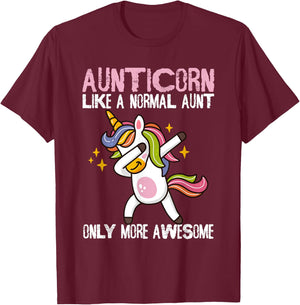 Auntie For Kids & Aunt Unicorn Aunticorn Like An Aunt Only Awesome Dabbing Unicorn Women's Classic Fit Black Cartoon T-Shirt - T-Shirt | Maroon