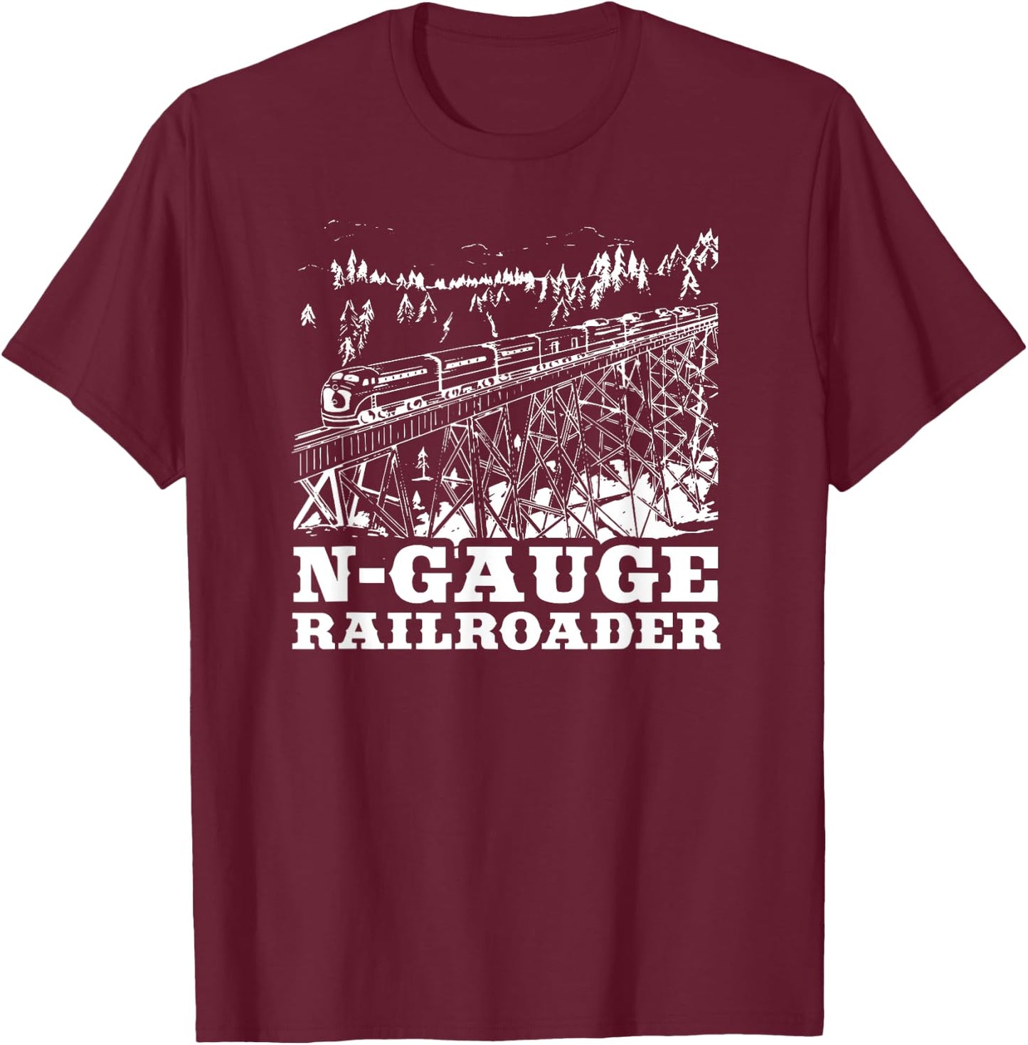Model Train N Gauge Railroad Model Railway Train N Scale T-Shirt - T-Shirt | Maroon