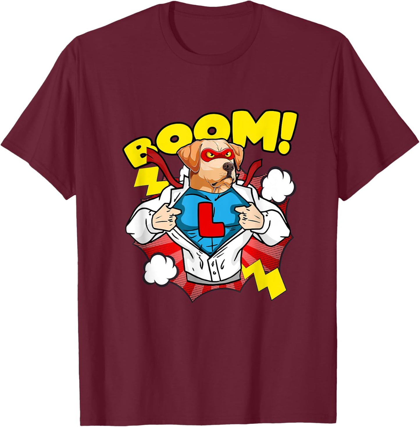 Labrador as Comic Super Hero Dog Men Women Kids T-Shirt - T-Shirt | Maroon
