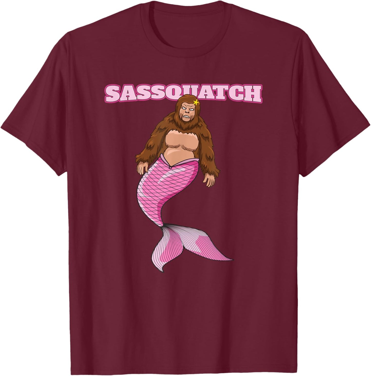 Sassquatch - Funny Bigfoot Mermaid T-Shirt - T-Shirt | Maroon