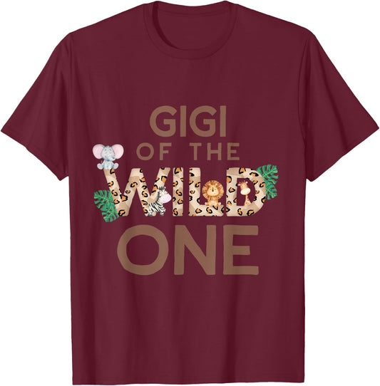 Gigi of The Wild One Animal Safari 1st Birthday Family T-Shirt - T-Shirt | Maroon
