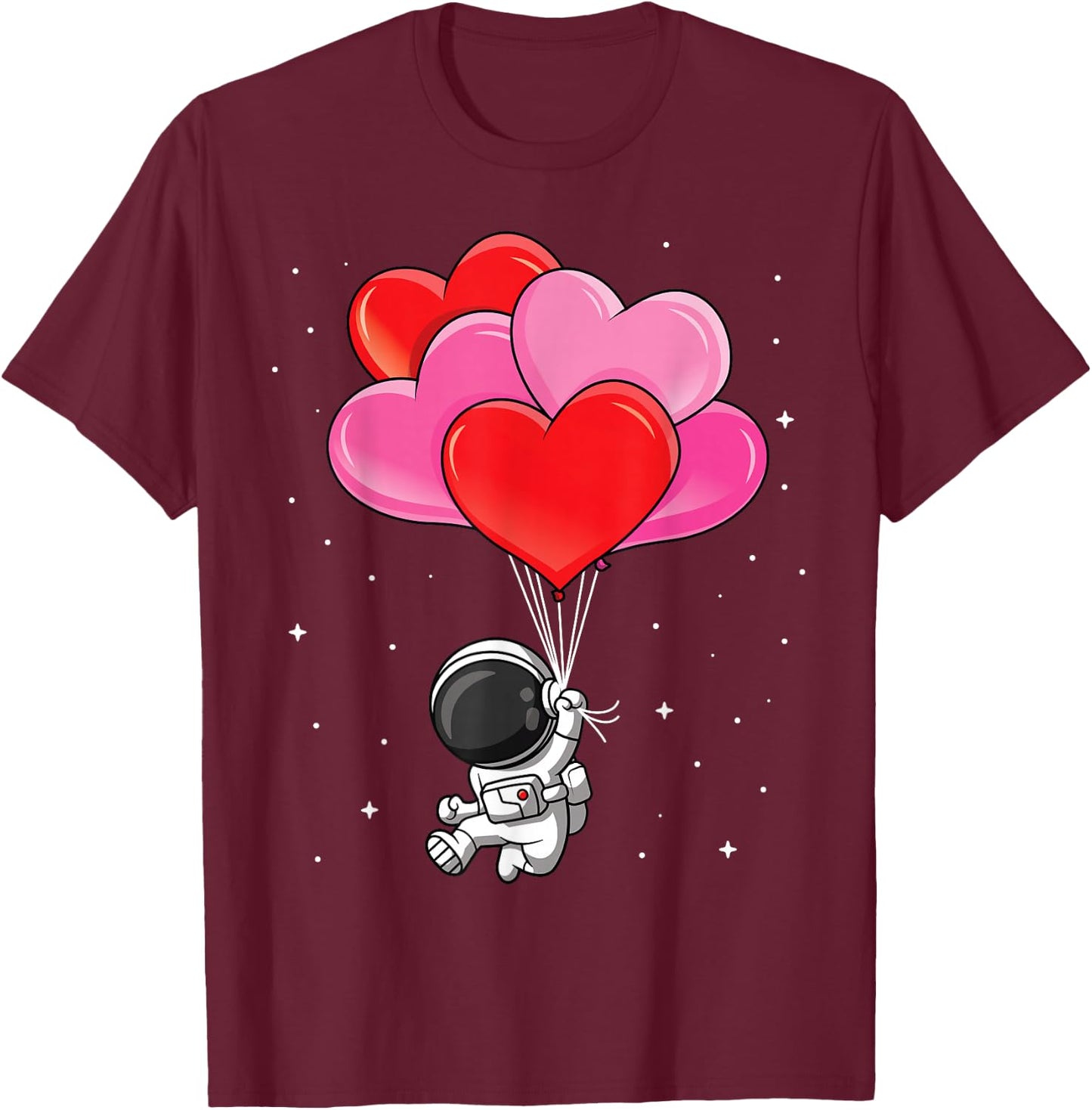 Funny Astronaut Heart Balloons Valentines Day Kids T-Shirt - T-Shirt | Maroon