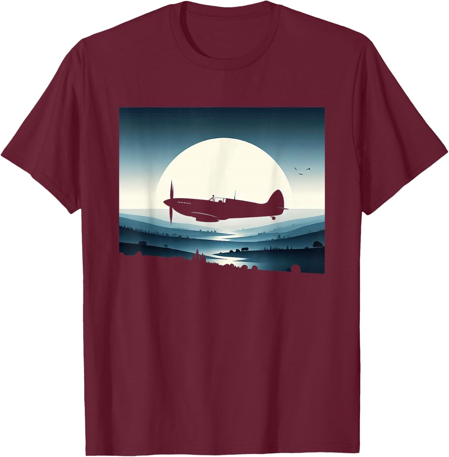 Spitfire Iconic British Airplane Silhouette WW2 Aircraft T-Shirt - T-Shirt | Maroon