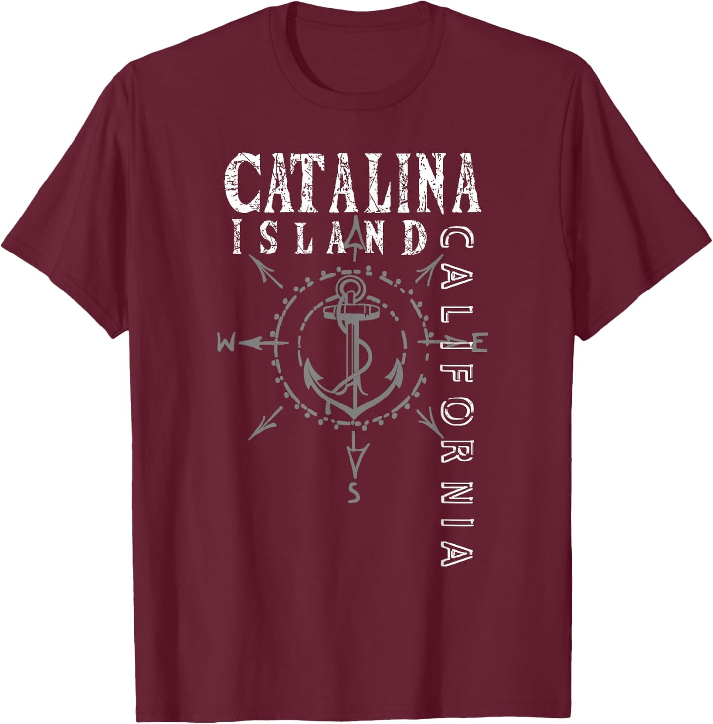 Catalina Island Souvenir Sailing Compass Rose T-Shirt - T-Shirt | Maroon