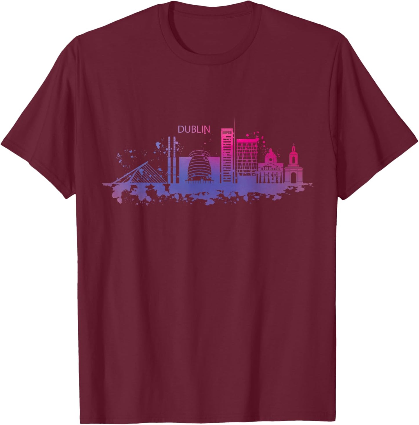 Dublin Skyline Watercolour Ireland Souvenir Gift T-Shirt - T-Shirt | Maroon