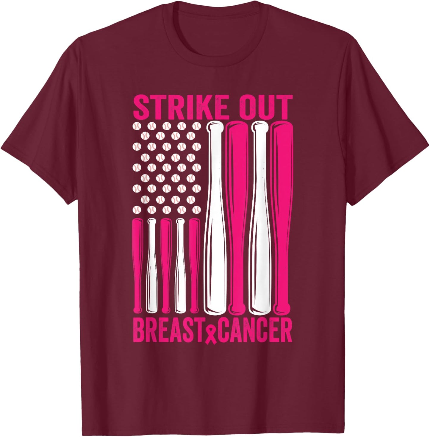 Strike Out Softball Breast Cancer Awareness T-Shirt - T-Shirt | Maroon