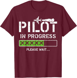 Pilot In Progress Kid Future Pilot Airplane Aviation Flying T-Shirt - T-Shirt | Maroon