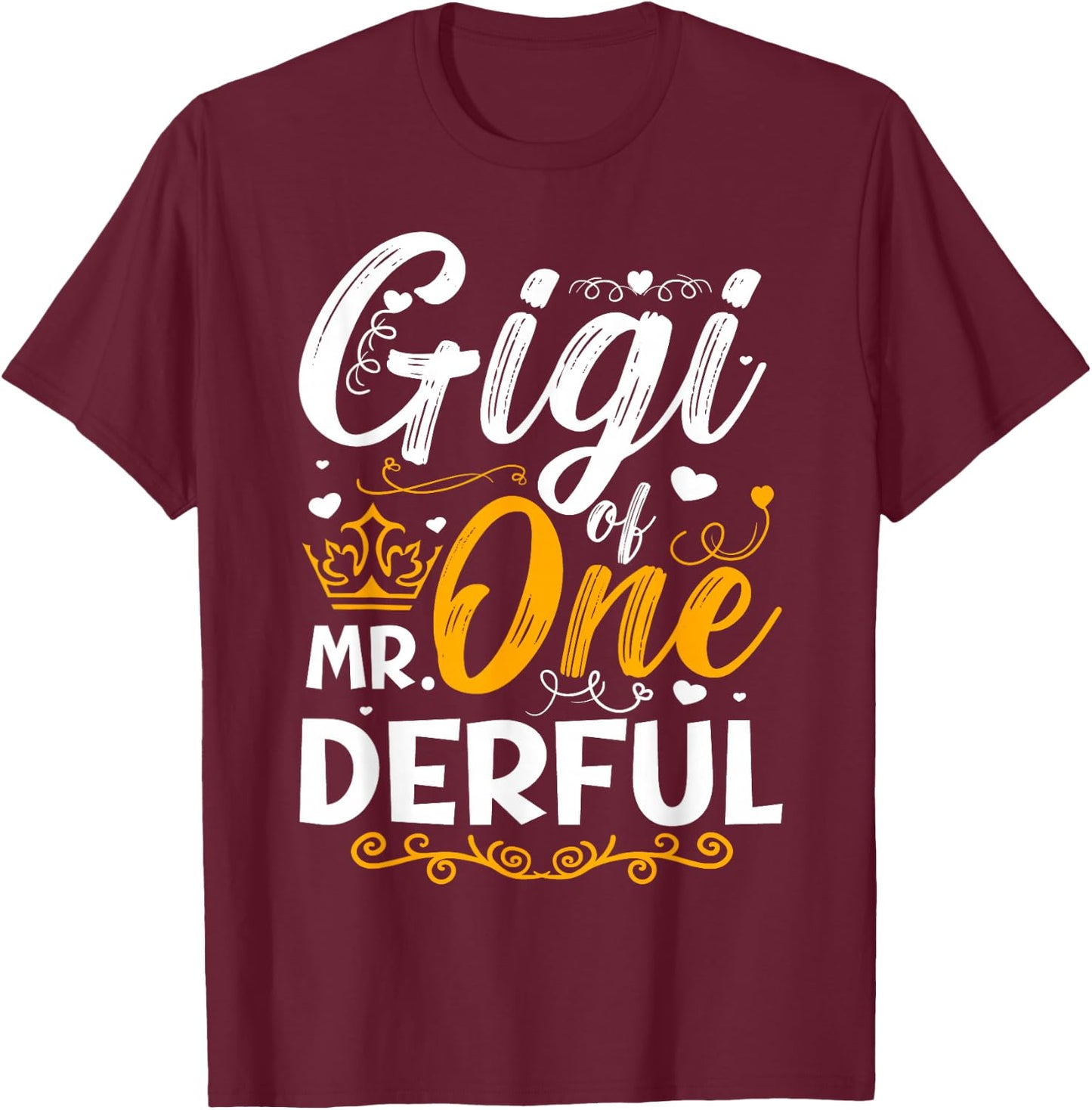 Gigi of Mr One Derful Party Matching Family 1st Birthday T-Shirt - T-Shirt | Maroon
