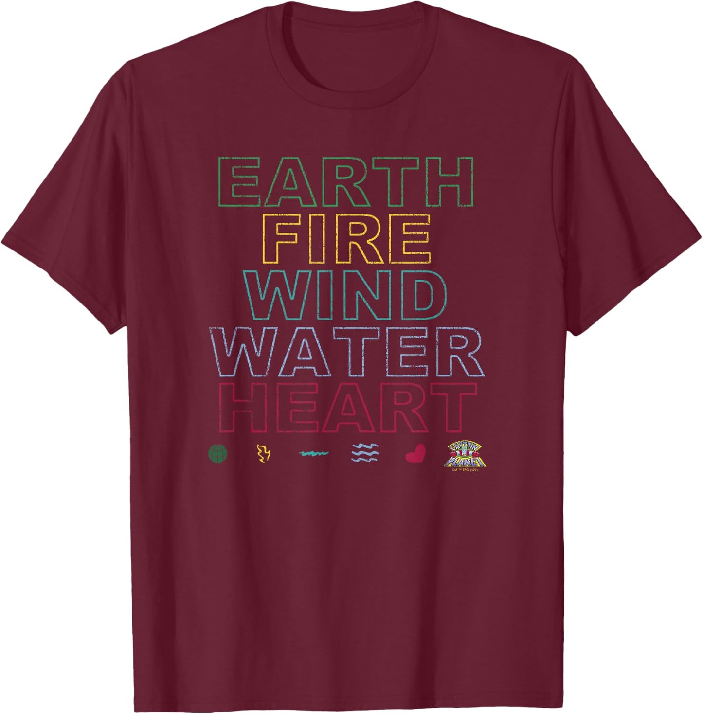 Captain Planet Earth Day Earth Wind Fire Water Heart Symbols T-Shirt - T-Shirt | Maroon