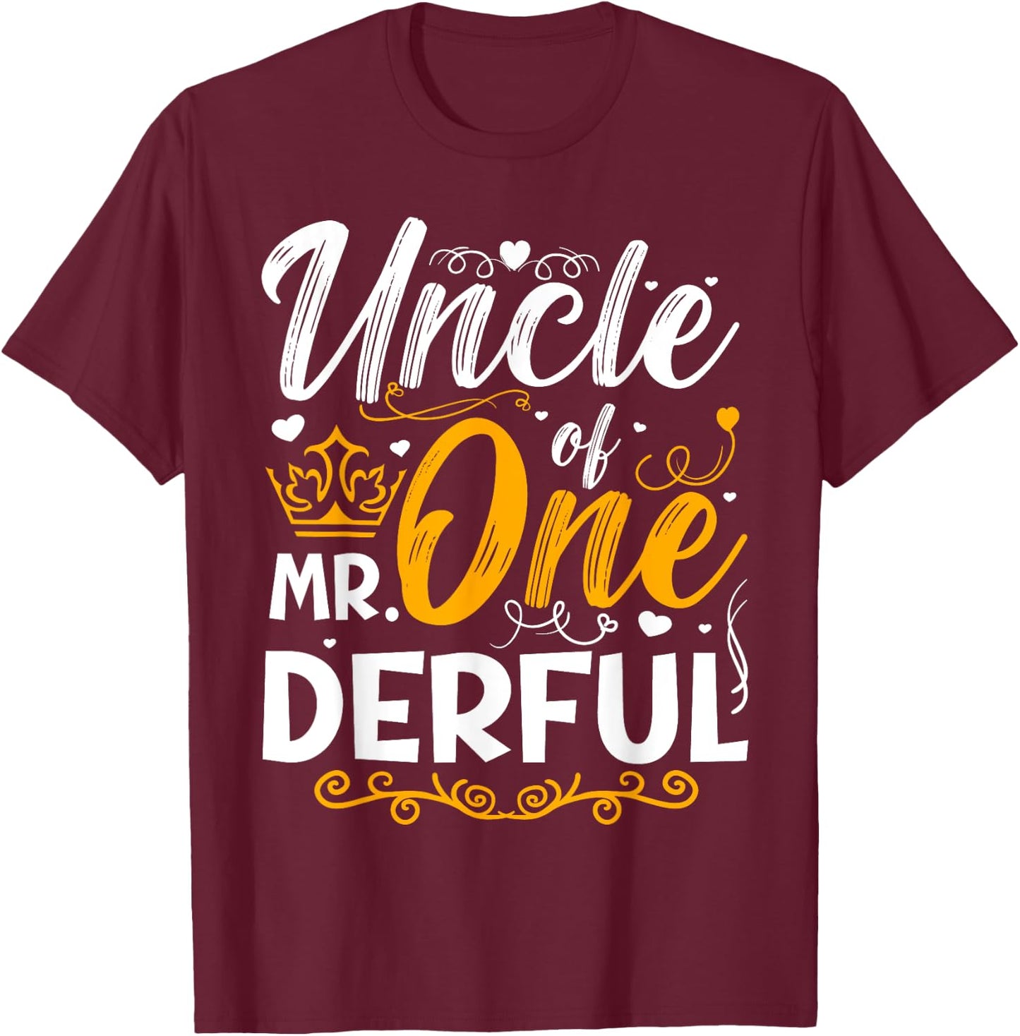 Uncle of Mr One Derful Party Matching Family 1st Birthday T-Shirt - T-Shirt | Maroon